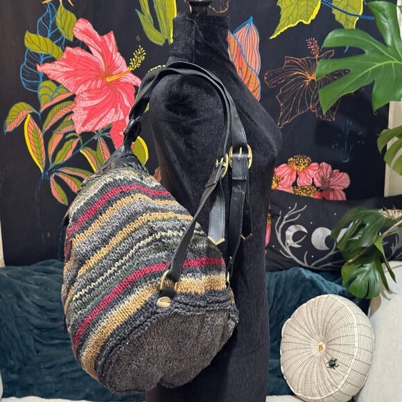 L.B. Evans Handknits Drawstring Backpack Bag, Multi-Color Swirly Tweed Knit main image 7
